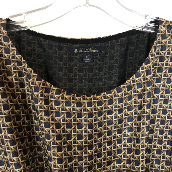 Womens Petite Size 4 4P Brooks Brothers Pure Silk Rattan Geometric Print Dress - Picture 2 of 4